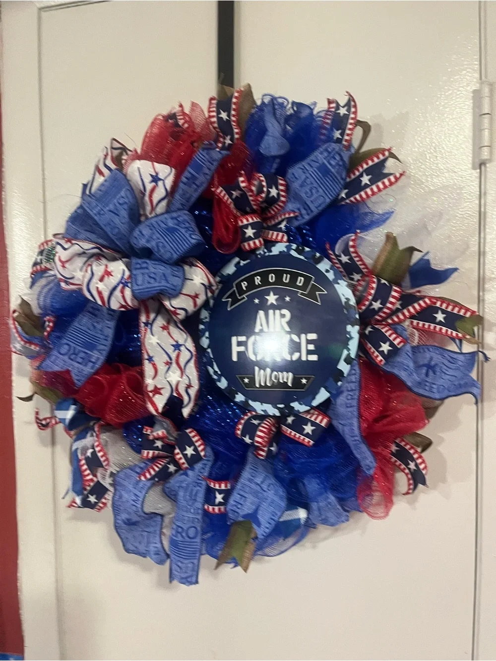 Hand Crafted Red White Blue Air Force Mom Wreath
